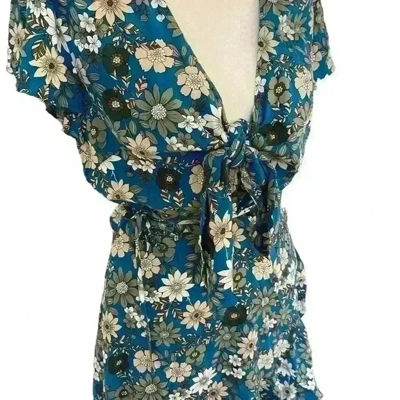 LOFT Ann Taylor Beach Swim Cover up Wrap Dress Size M Keyhole Floral Resortwear - Picture 2 of 7